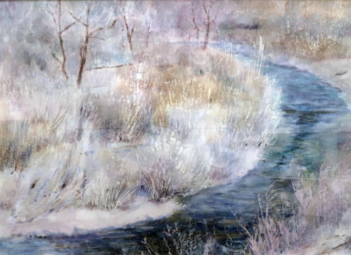 樹霜と川　Frost on tree & River