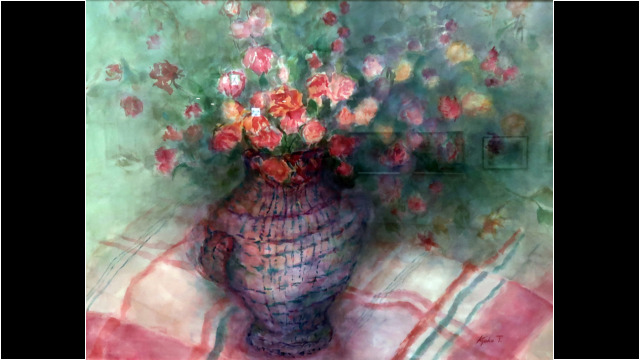 藤編みの花入れ