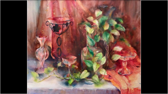 2024 ポトスー橙・紫・緑のコンポジションー