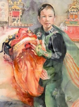 高山祭獅子舞本番前